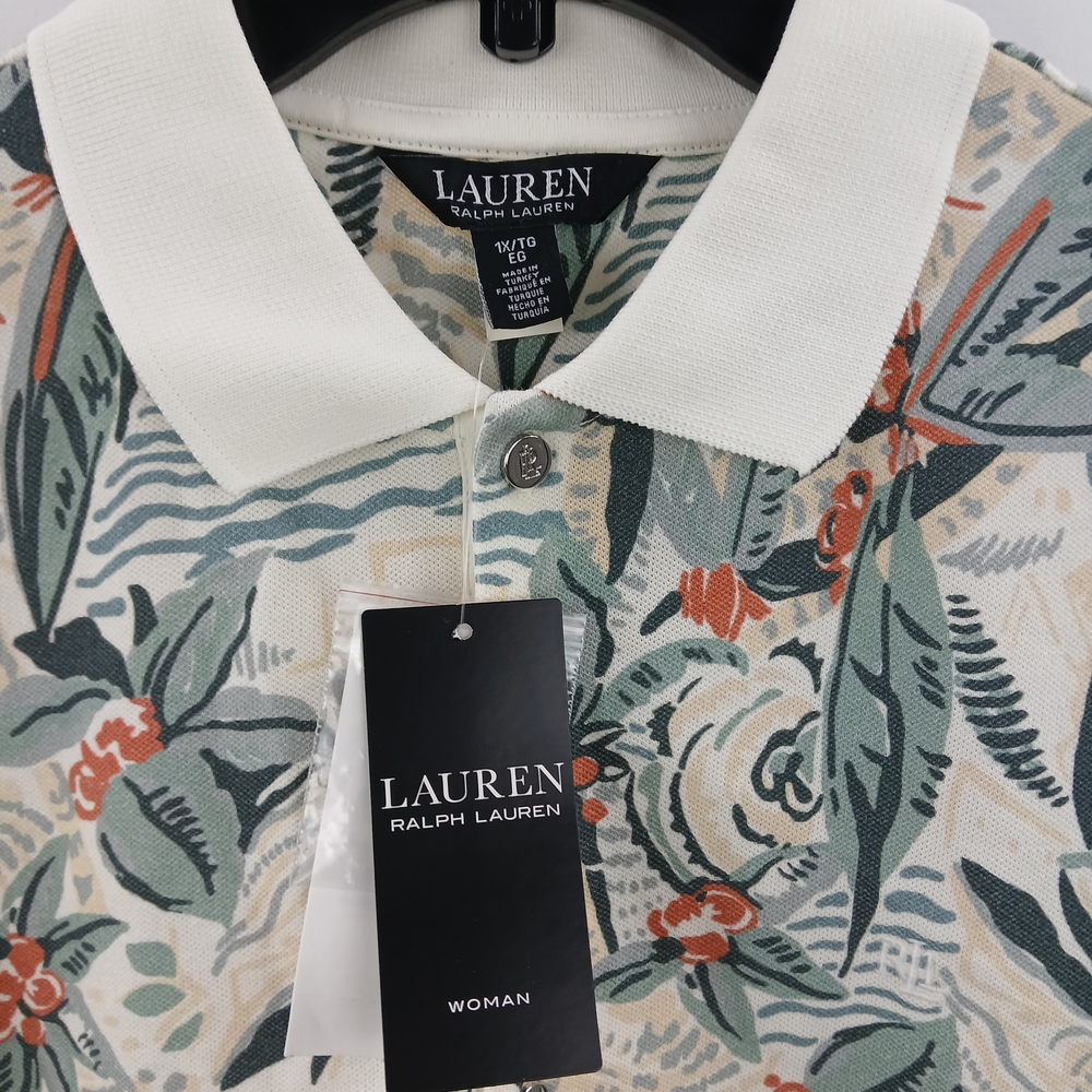 Lauren Ralph Lauren Women's Print Stretch Piqué Polo Shirt White Multi NWT #A1 - Picture 7 of 14